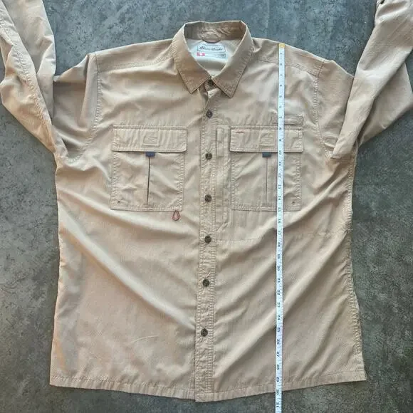 Eddie Bauer Sport Shop Fishing Shirt XL Tan Gorpcore Utility Vent - Picture 9 of 11